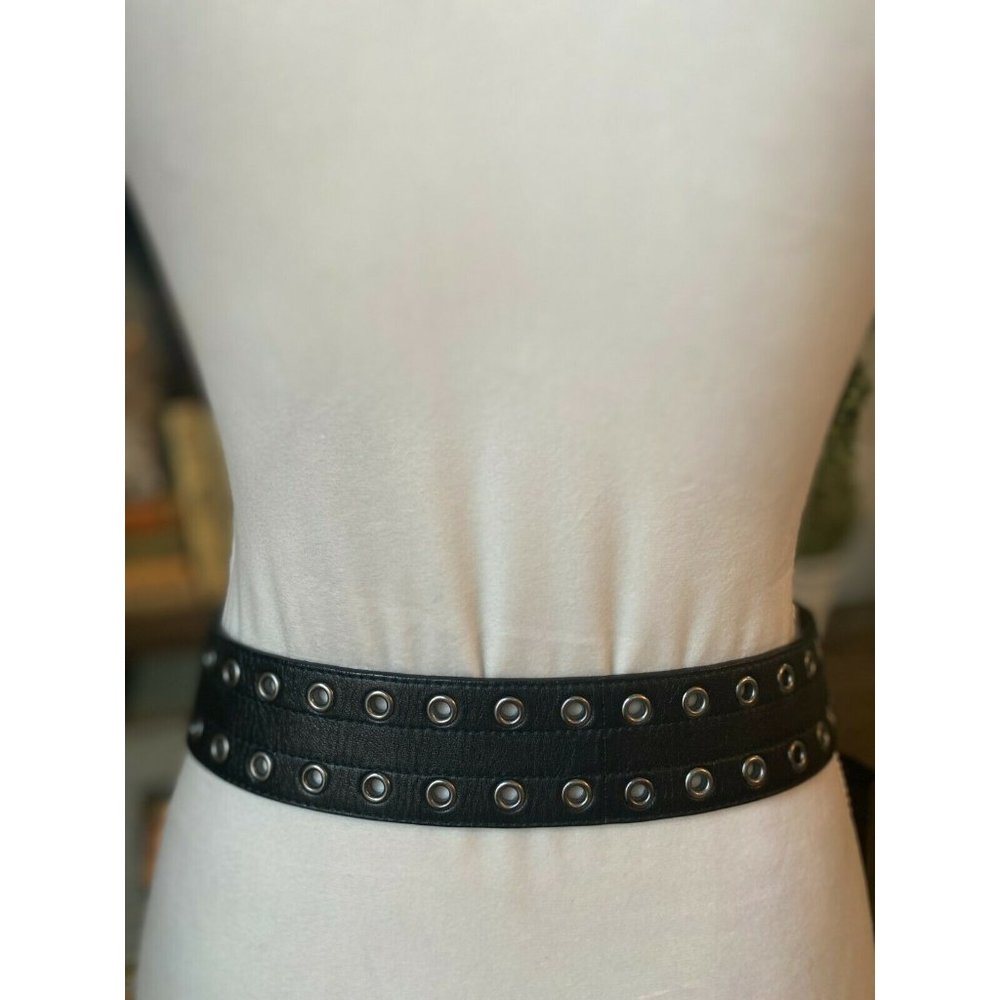 PRADA Black Leather Silver Grommet Belt - Picture 4 of 8